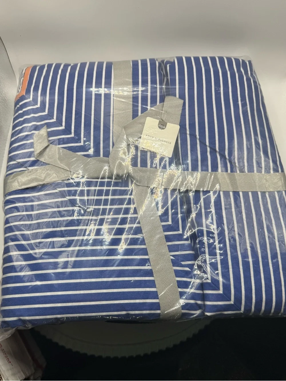 Anthropologie Livia Blue Stripe King Duvet Cover & 2 King Shams NWT